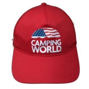 Camping World U.S. Flag Snapback Trucker Hat Red One Size Adjustable Mesh Back